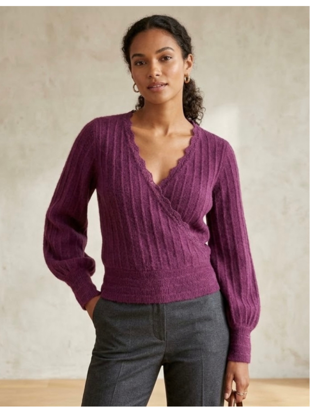 NWT Vineyard Vines Purple Plum Alpaca/Wool Blend Balloon Sleeve Sweater Size Med